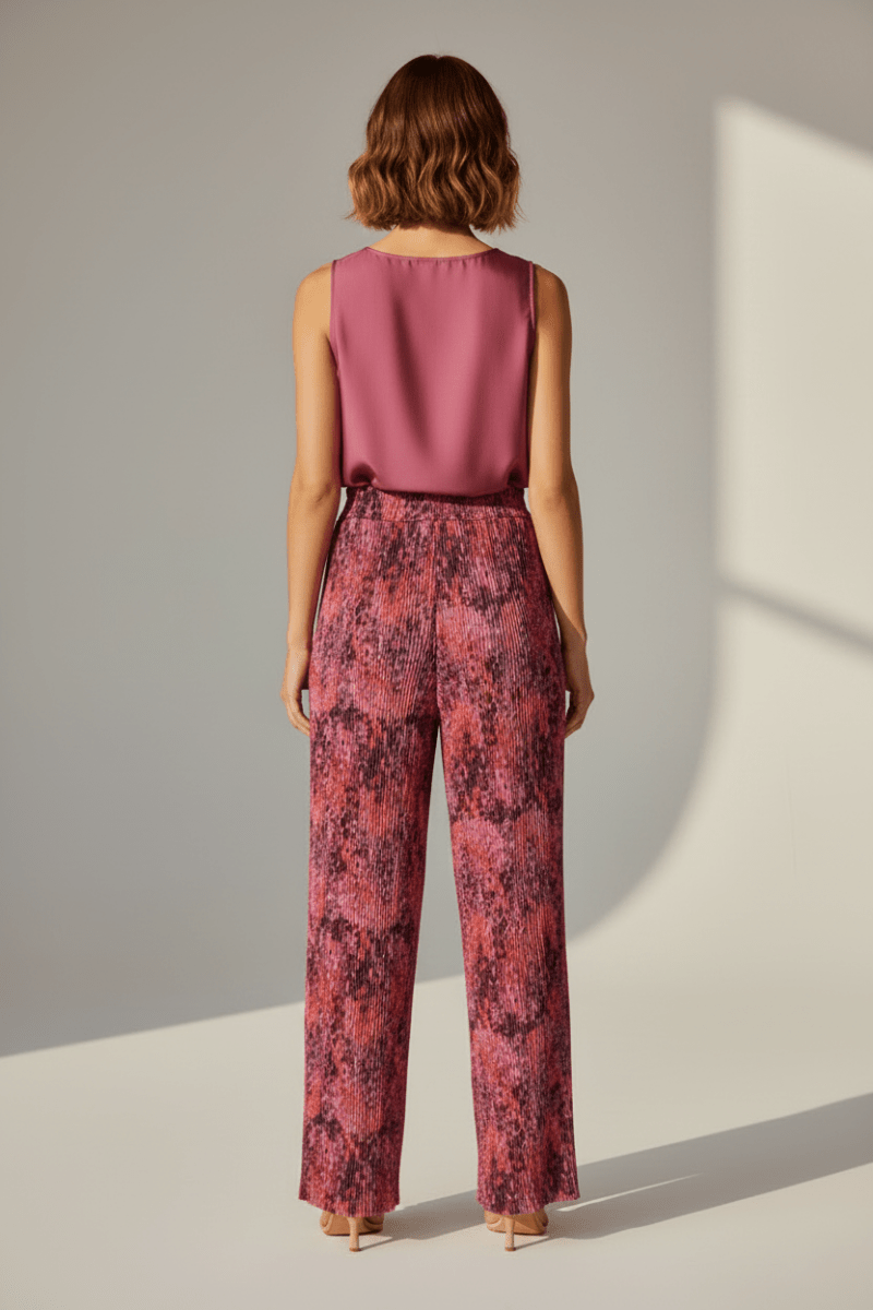 Rich & Royal Dot Print Crinkled Pants in Mulberry