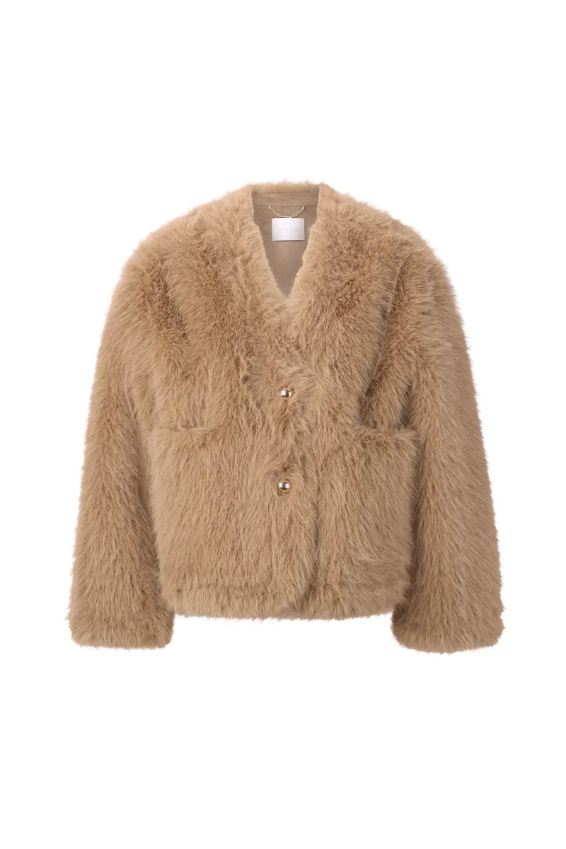 Rich & Royal Faux Fur Jacke in der Farbe Caffe Latte