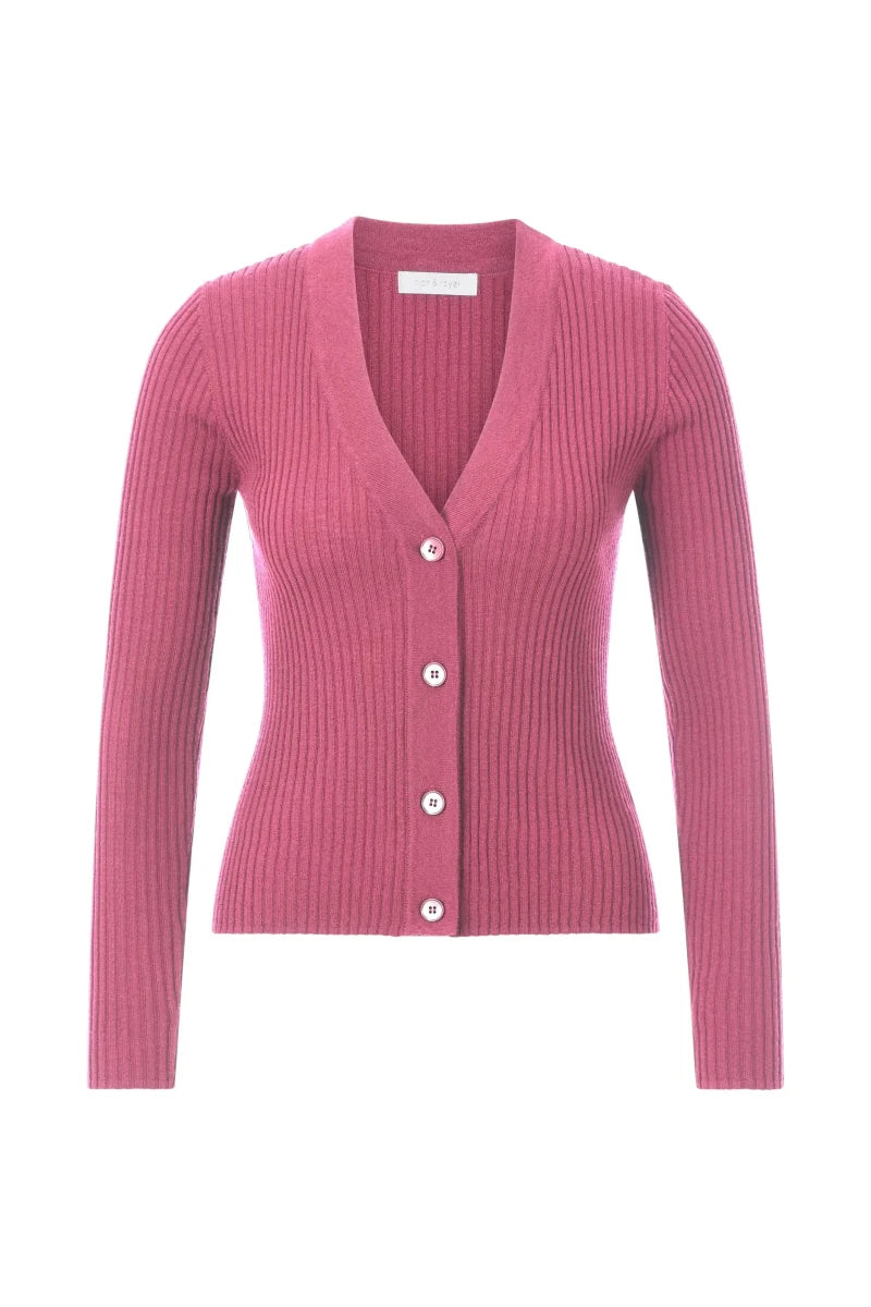 Rich & Royal Merino Rib Cardigan Pink Radiance
