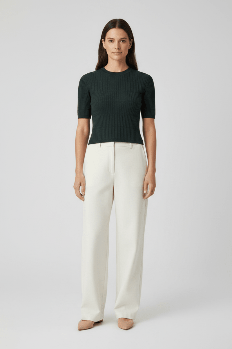 RICHROYAL Merino Rib Kurzarmshirt Dunkelgrün