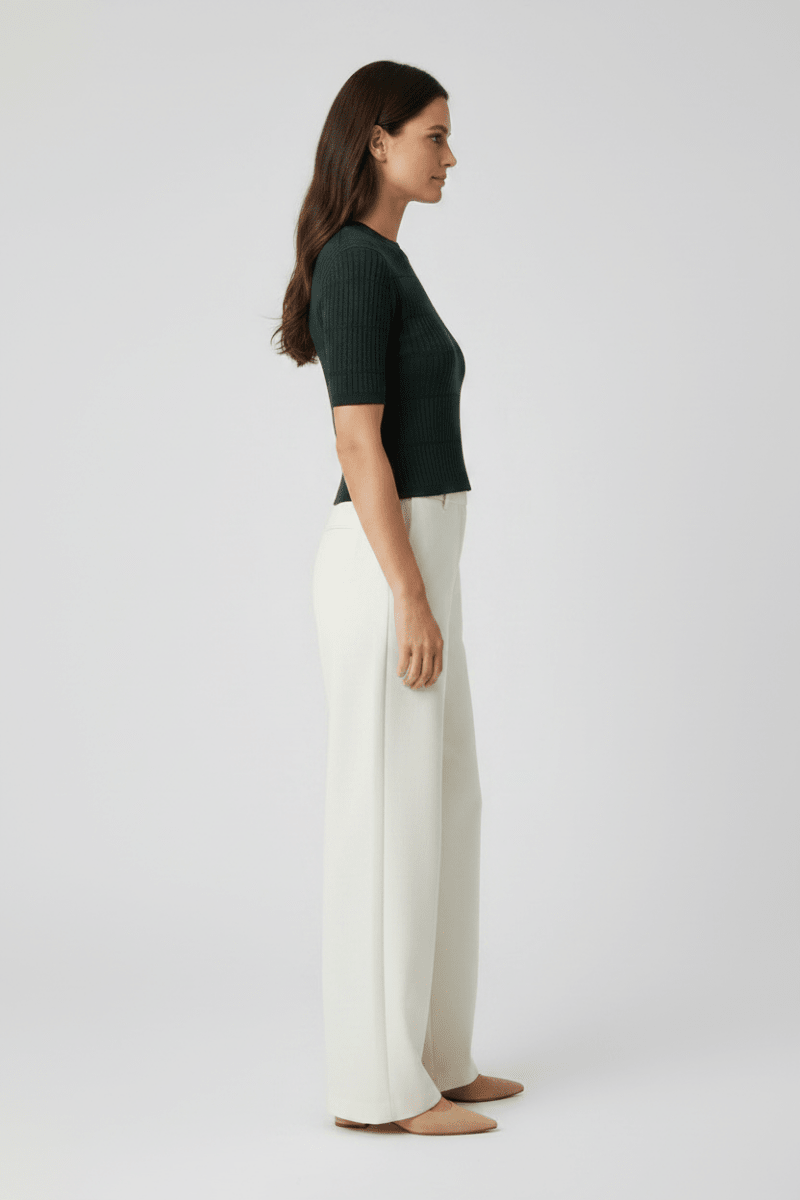 RICHROYAL Merino Rib Kurzarmshirt Dunkelgrün