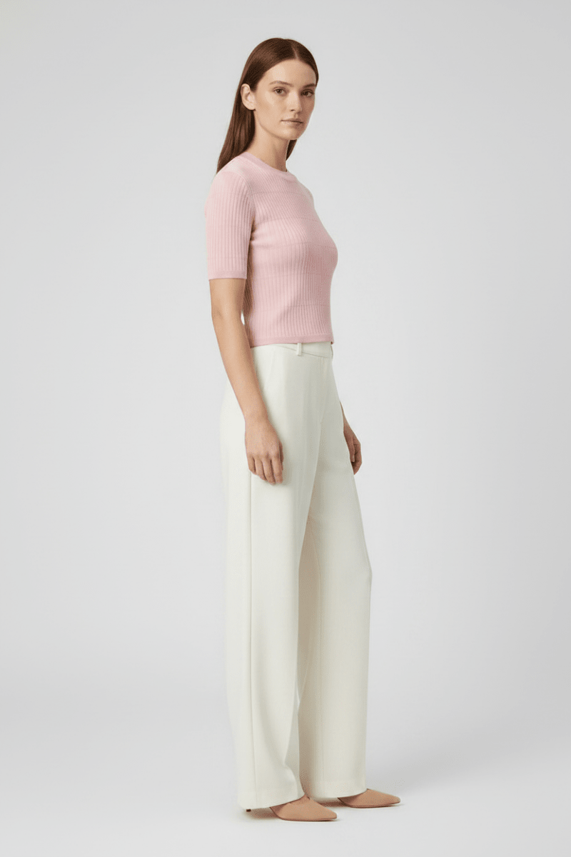 RICHROYAL Merino Rib Kurzarmshirt Puderrosa