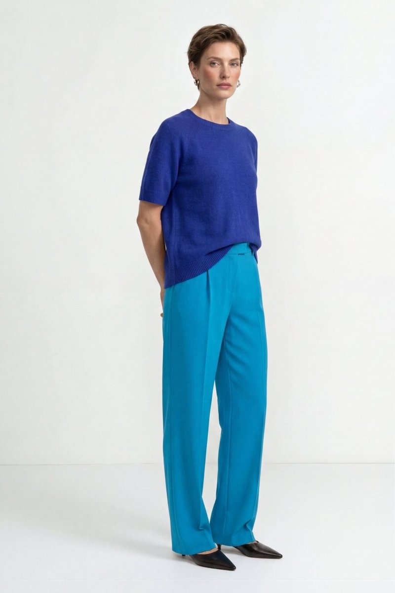 Rich & Royal Pleated Wide Leg Hose in Blue Jewel