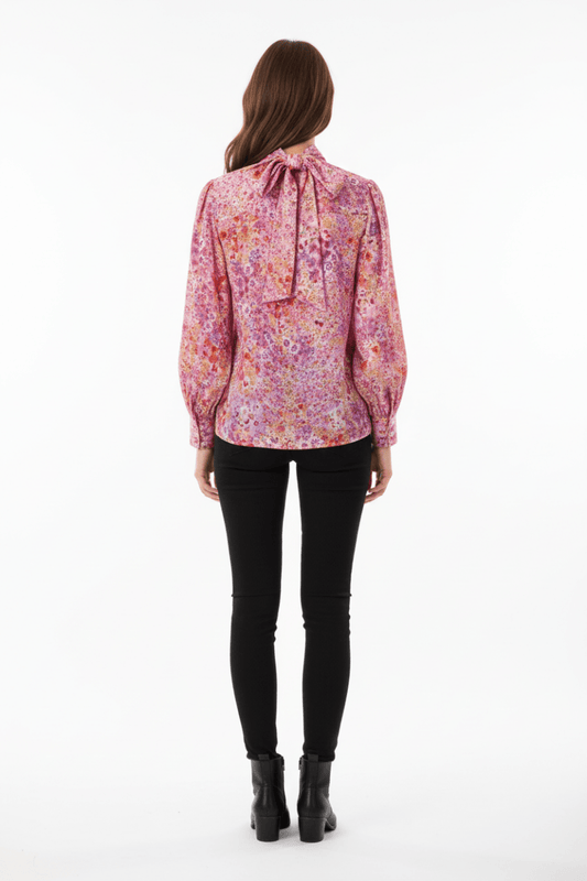 Rich & Royal Printed Blouse with Bow in der Farbe soft orchid