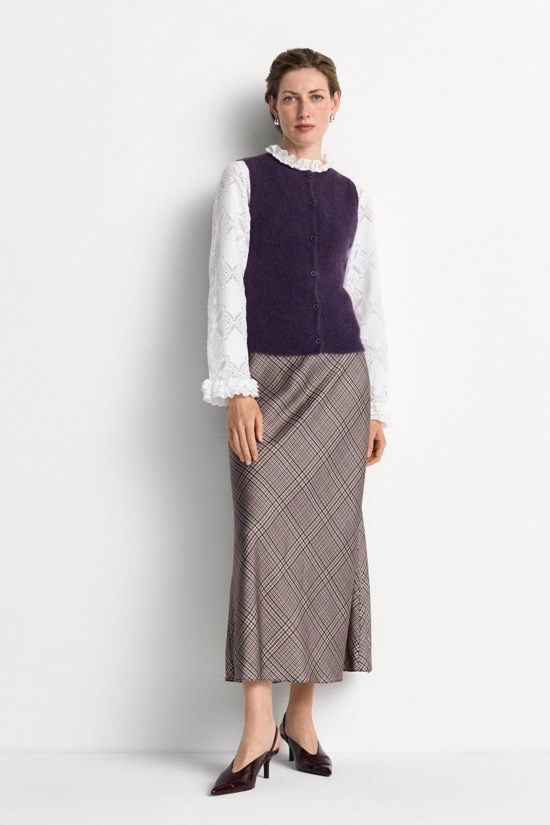 RICHROYAL Printed Satin Midi Skirt with Check hazel
