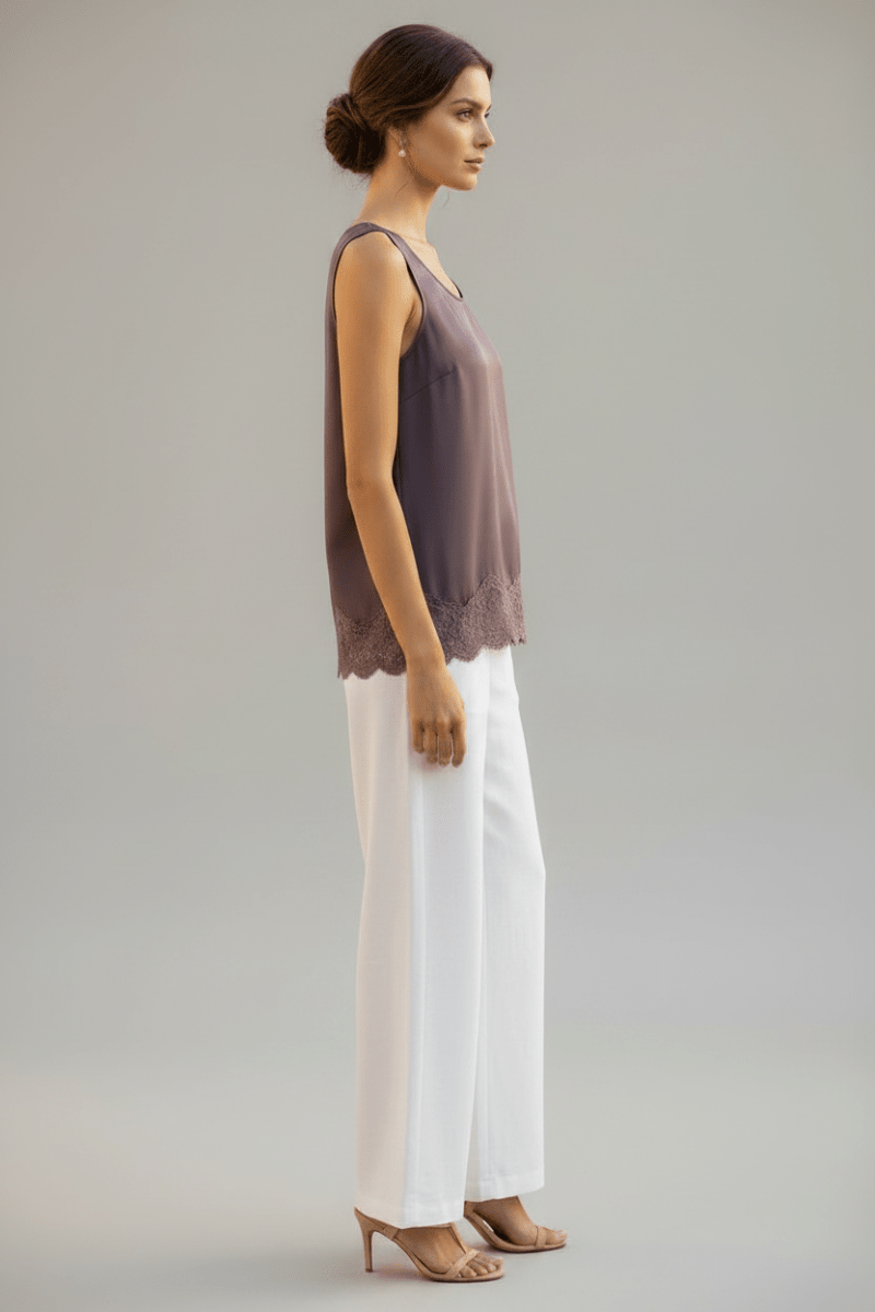 RICHROYAL Satin Top Damen – Elegantes Spitzenoberteil in Mulberry