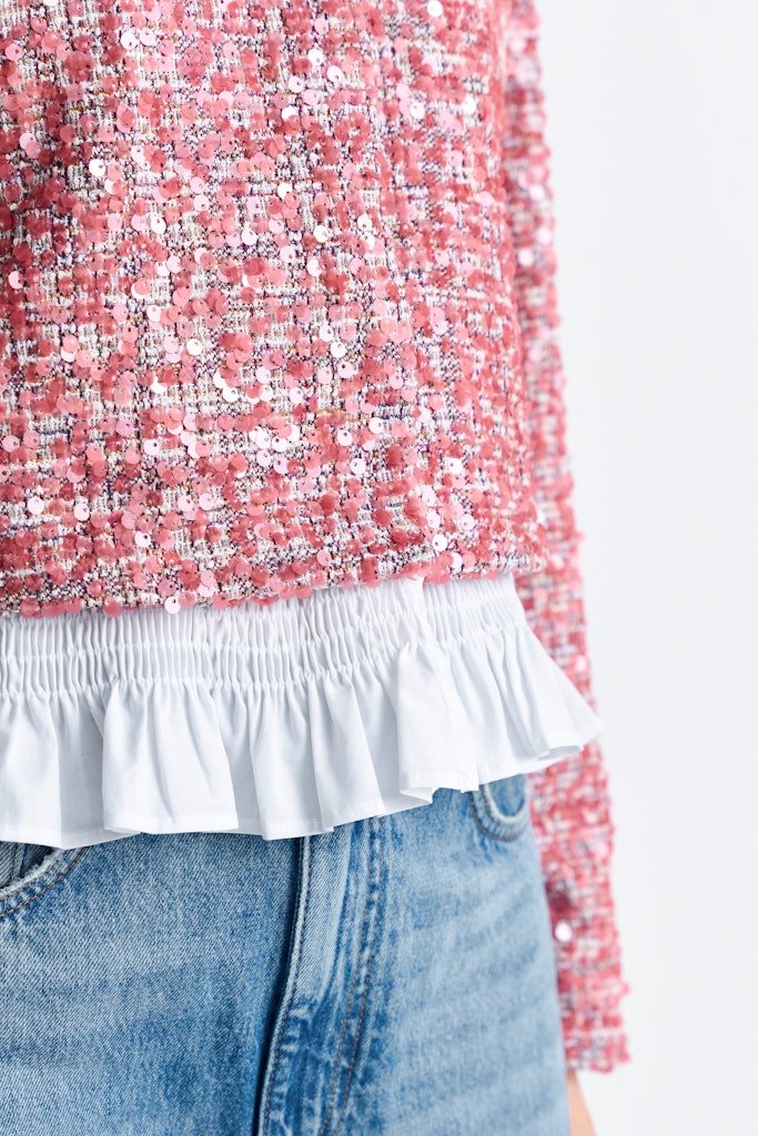 Rich & Royal Sequin Jacket with Peplum in Powder Rosé