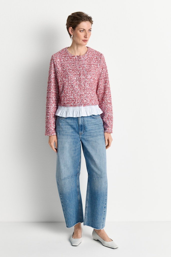 Rich & Royal Sequin Jacket with Peplum in Powder Rosé
