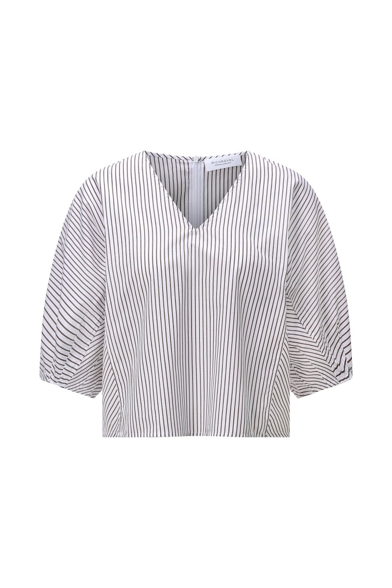 Rich & Royal Short sleeve striped blouse in der Farbe coconut bark