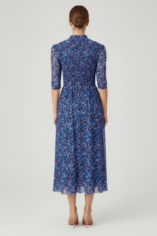 Rich & Royal Smocked Mesh Dress Cobalt Aura