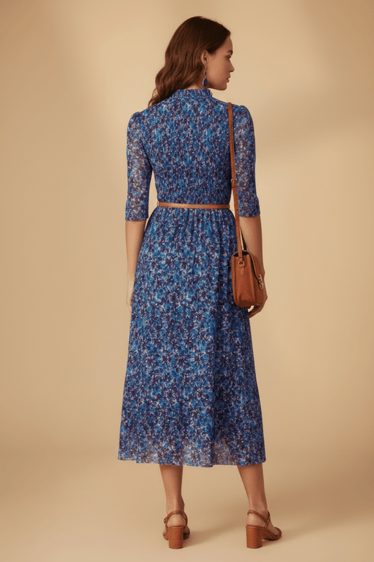 Rich & Royal Smocked Mesh Dress Cobalt Aura