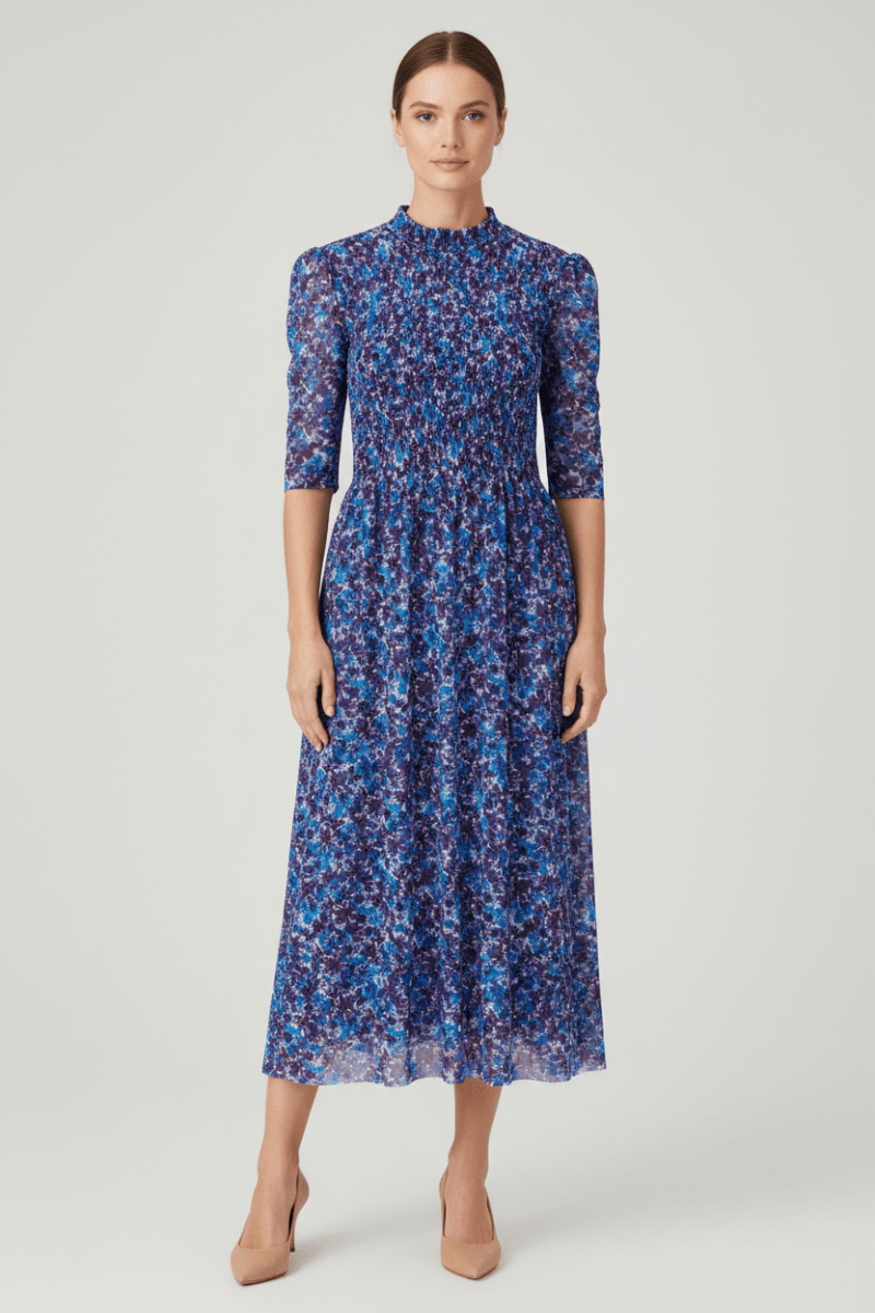 Rich & Royal Smocked Mesh Dress Cobalt Aura
