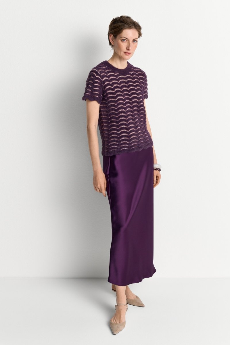 Rich & Royal Strickshirt Damen – Short Sleeve Crew Neck Zig Zag in Mulberry
