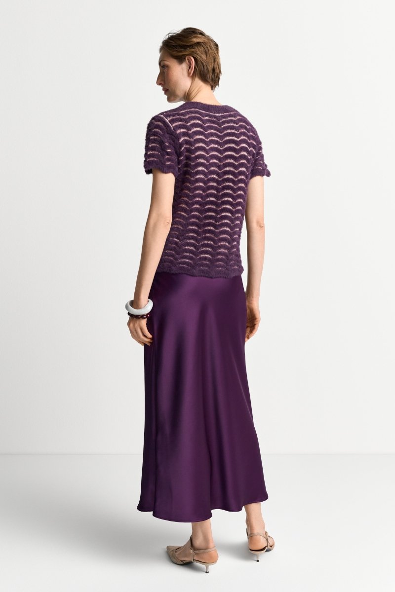 Rich & Royal Strickshirt Damen – Short Sleeve Crew Neck Zig Zag in Mulberry