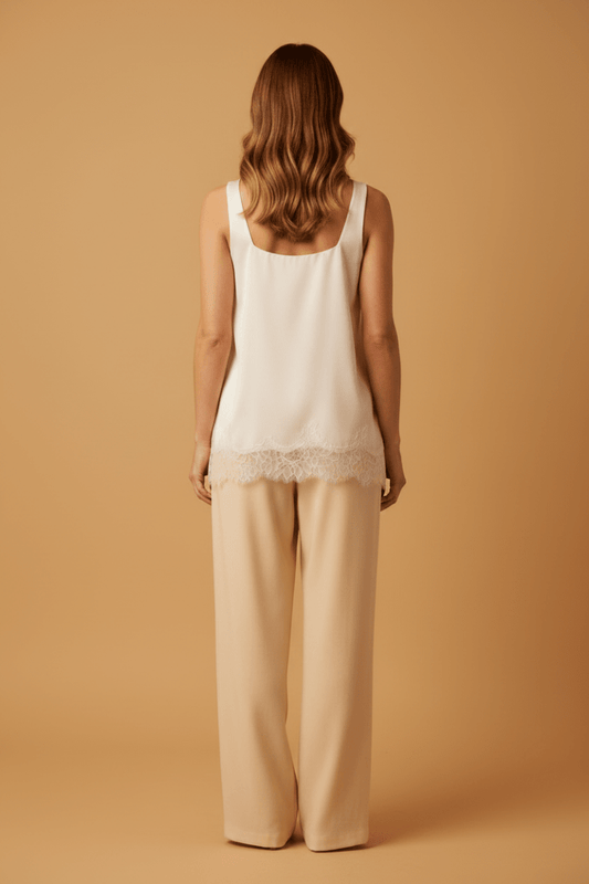 Rich & Royal Top Satin Lace Pearl White – Elegantes Damen Top