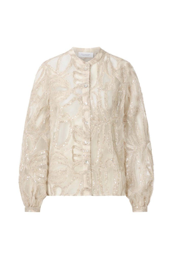 RICHROYAL Glänzende Chiffon-Bluse mit Wollanteil in Perlweiß