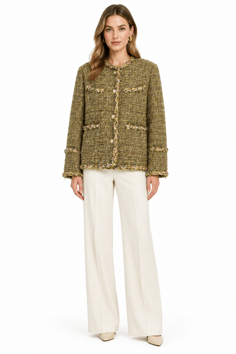 RICHROYAL Loose Fit Bouclé Jacke in Golden Moss