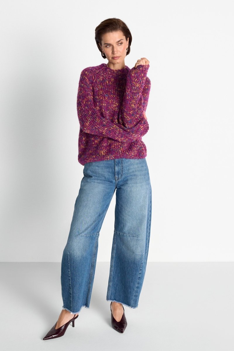 RICHROYAL Mehrfarbiger Pullover mit Stehkragen in Festive Fuchsia