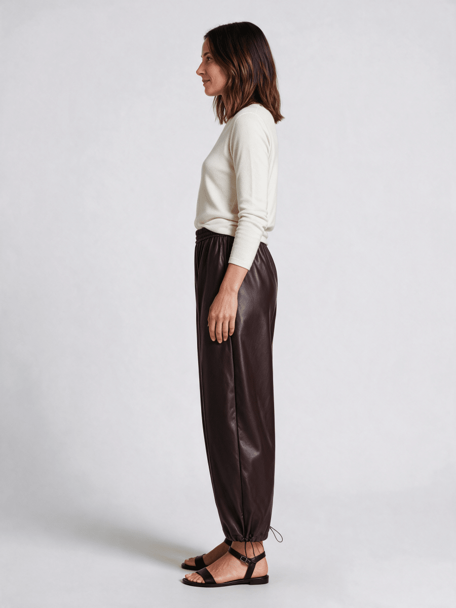 RICHROYAL Vegane Lederhose im Barrel-Fit in Schokobraun