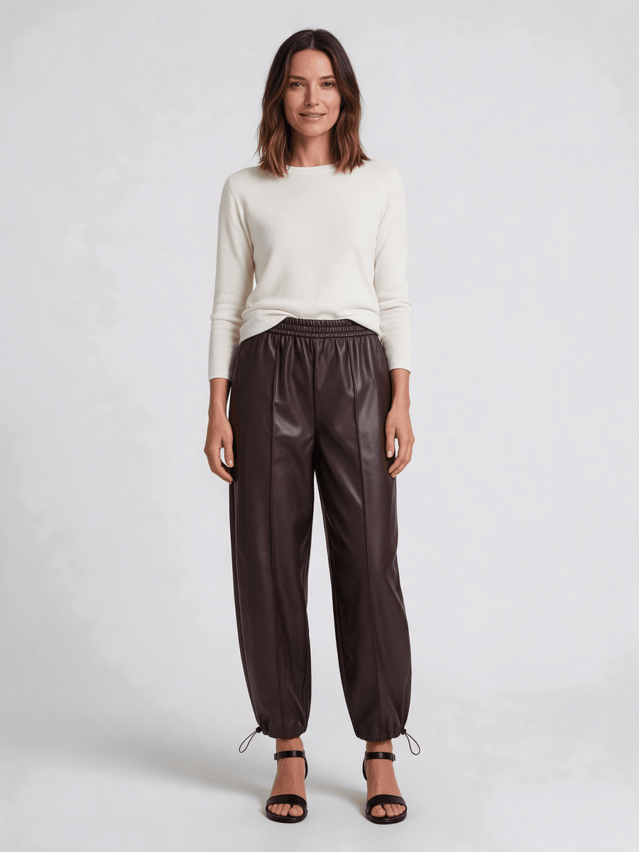 RICHROYAL Vegane Lederhose im Barrel-Fit in Schokobraun