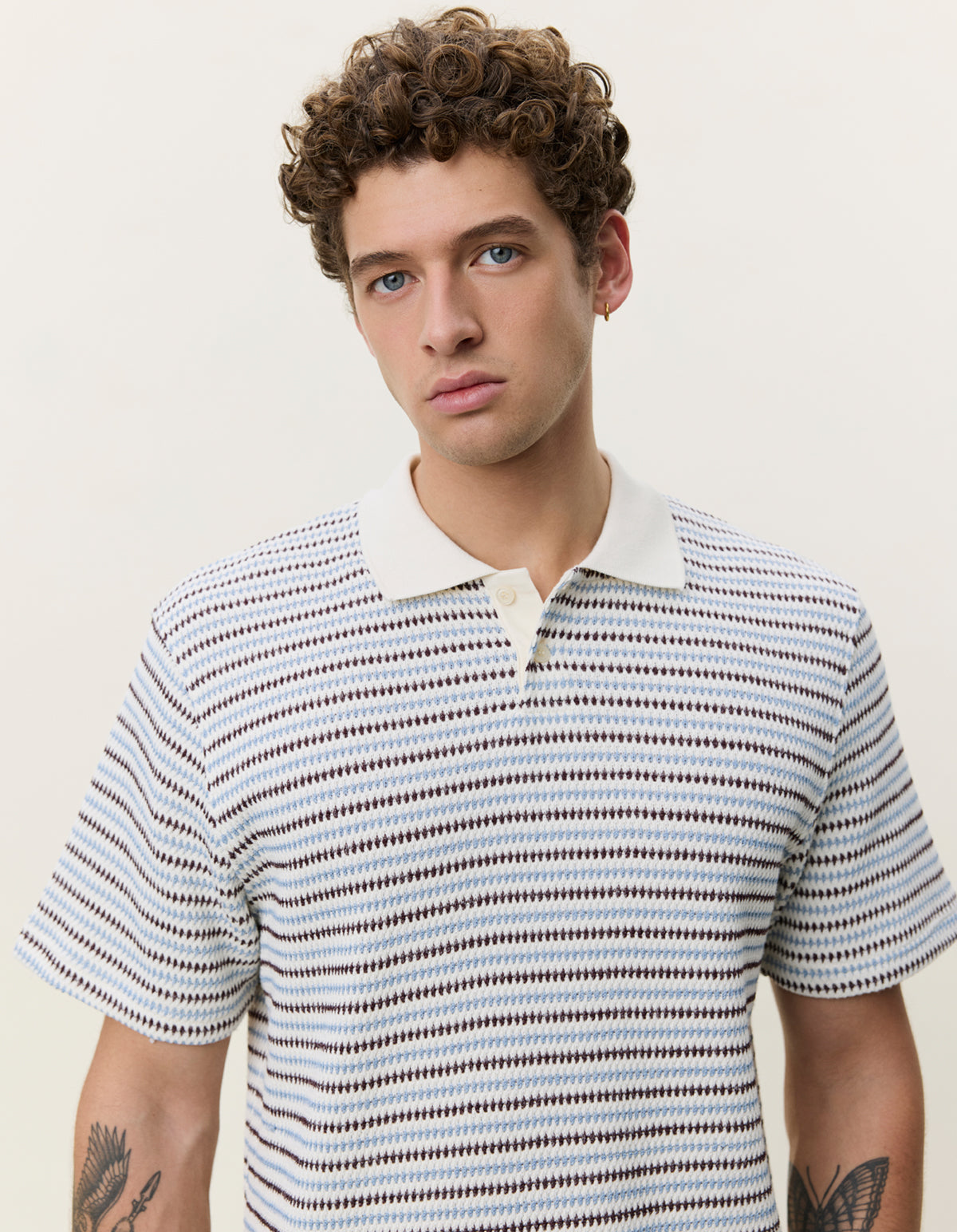 Les Deux Knitted Stripe Polo T-Shirt Regular in Weiß für Herren