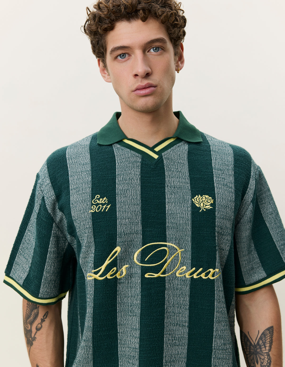 Les Deux Stripe Jacquard Football Jersey T-Shirt Loose in Grün für Herren