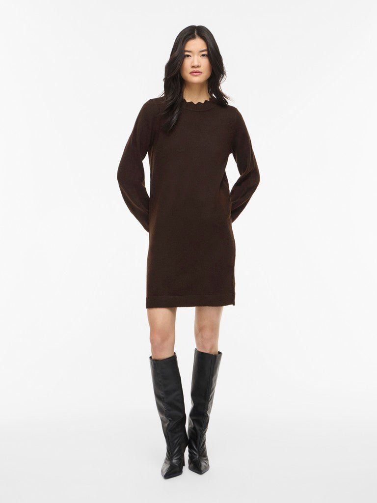 Vila Kleid Rundhals Langarm Strick Coffee Bean Melange