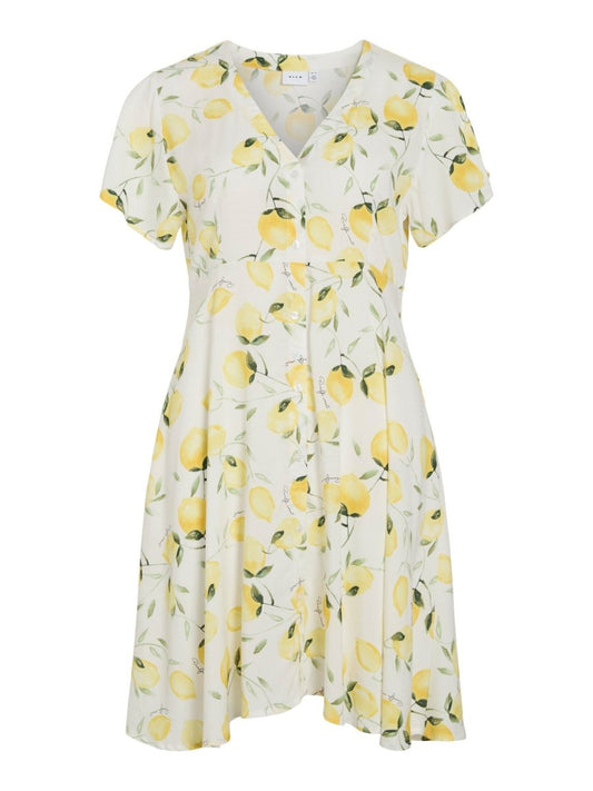 Vila Kurzkleid VILISA PRI V - NECK S/S SHORT DRESS/VOL - Snow White LEMO