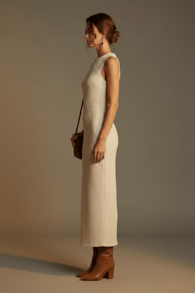 Vila Midi-Kleid VIMERGENA BOAT NECK S/L MIDI DRESS/BFS - Birch