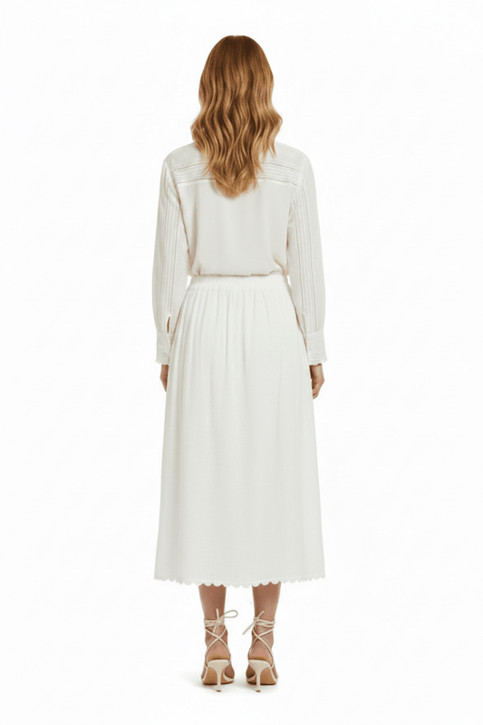 Vila Midi - Rock VIMINDY HW SCALLOP MIDI SKIRT - Snow White