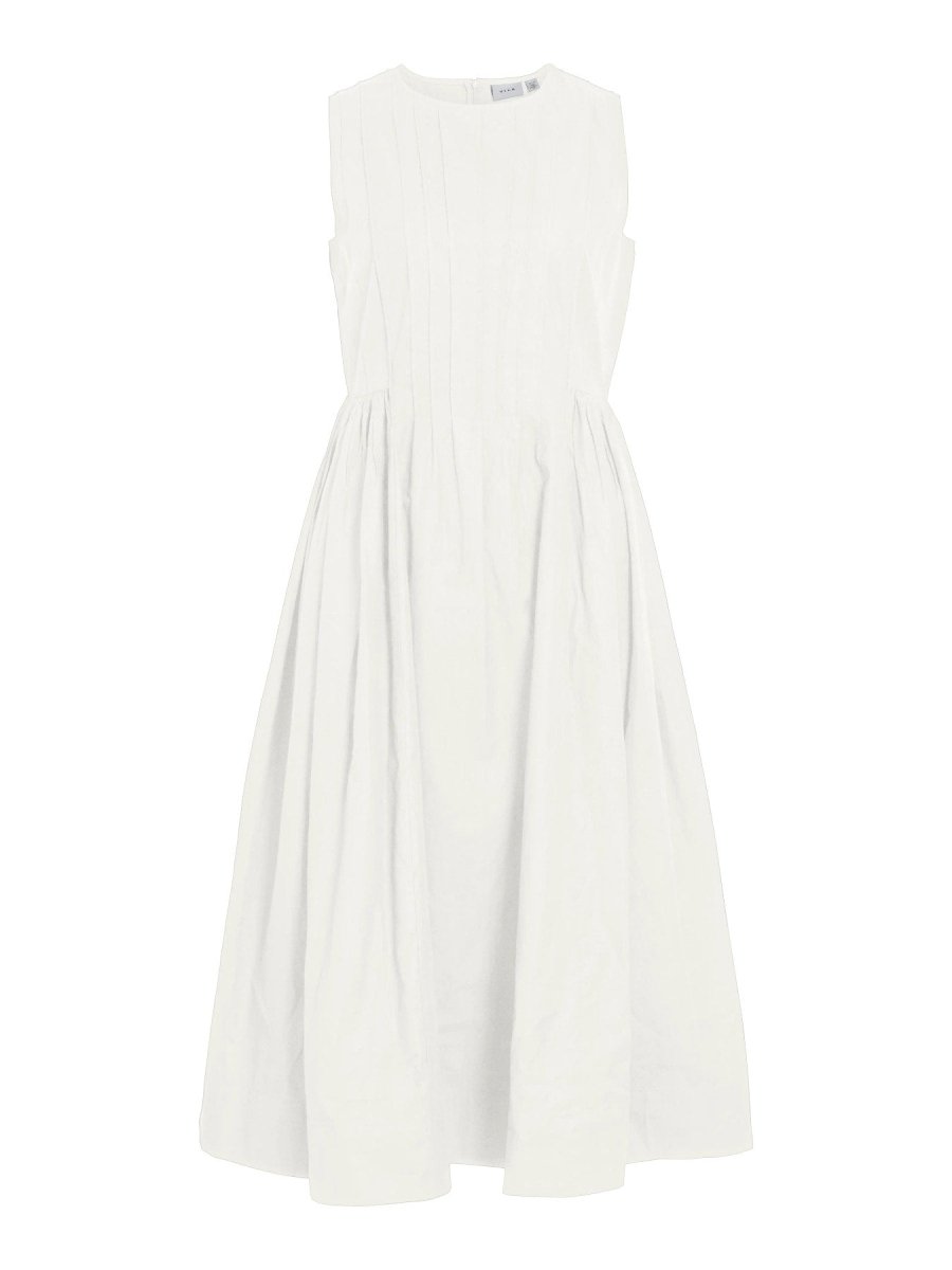 VILA Midikleid VIJIMBA O - NECK S/L MIDI DRESS - Snow White