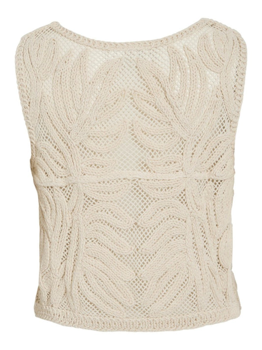 Vila Strick - Top VISIAMSA O - NECK S/L CROCHET TOP - Birch