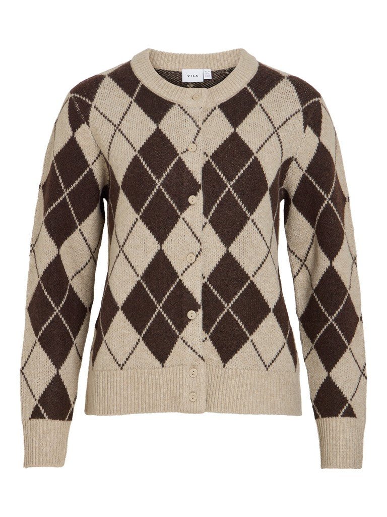 Vila Strickjacke Langarm Strick Cardigan Feather Gray Coffee Bean