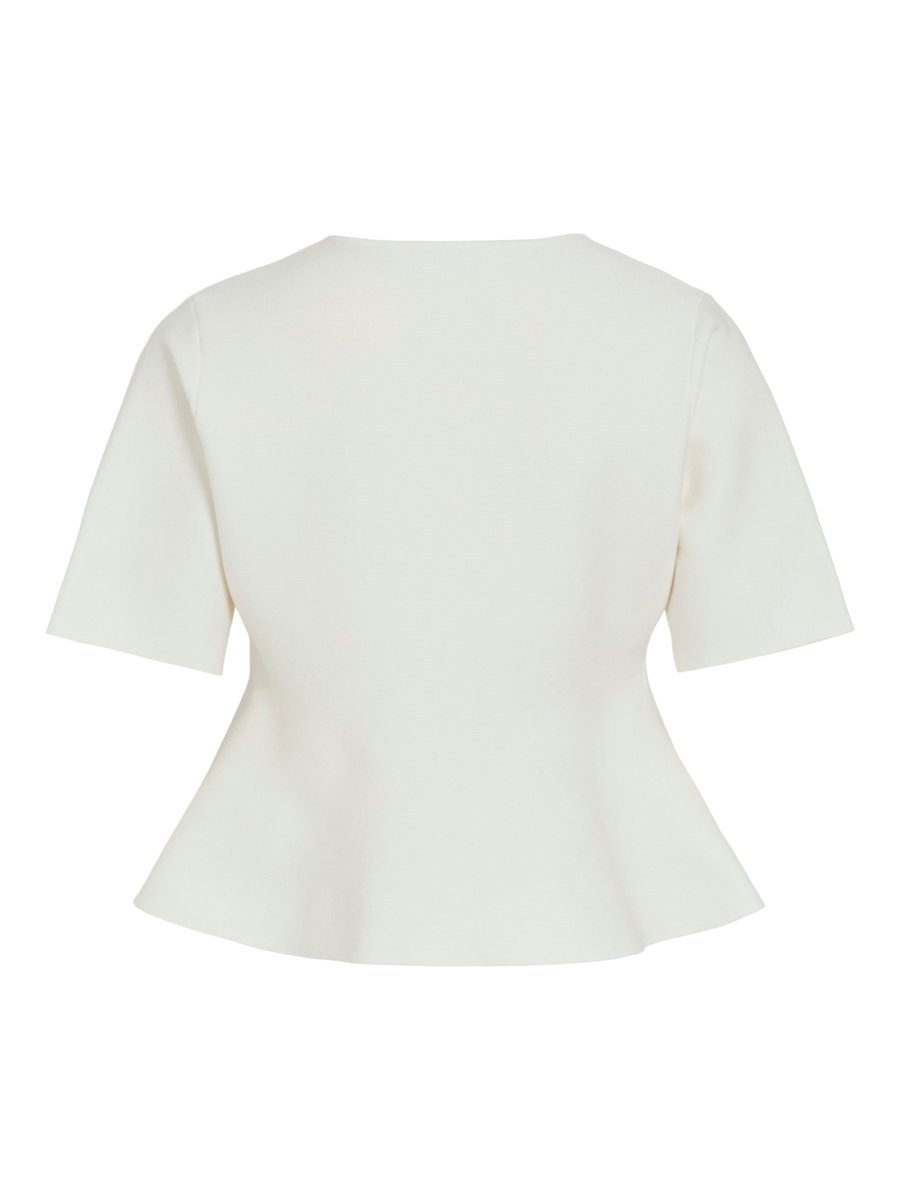 Vila Strickjacke Rundhals 3/4-Arm Peplum Strick Cardigan Cloud Dancer