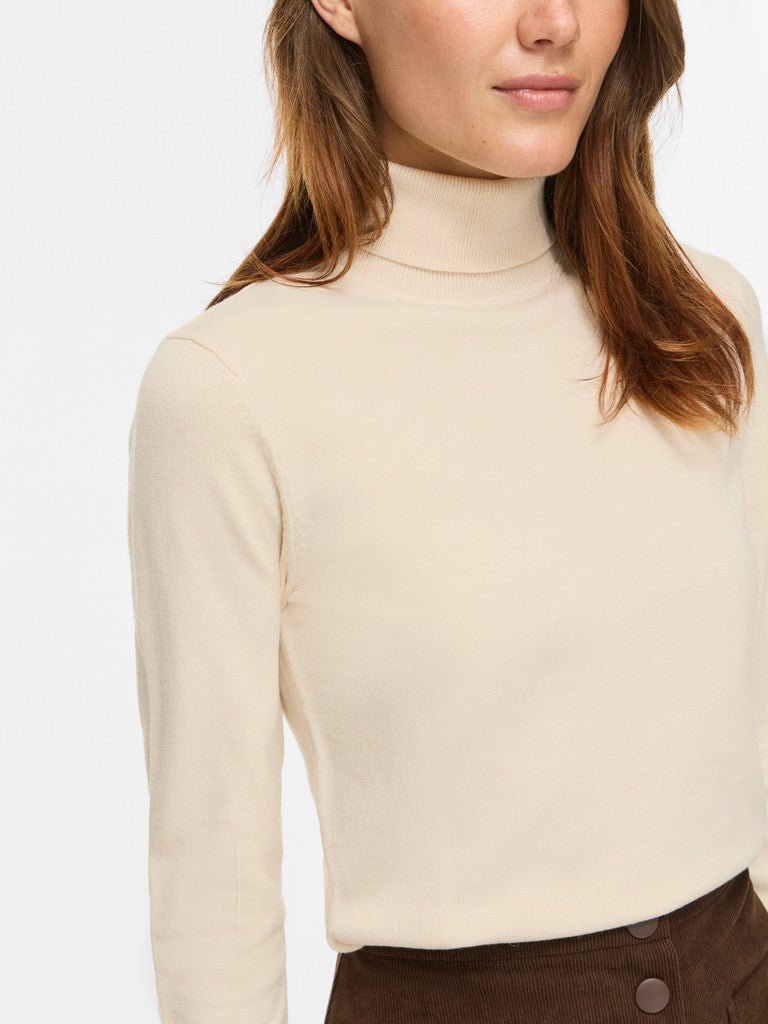Vila Strickshirt Rollkragen Langarm Strick Top Sandshell Melange