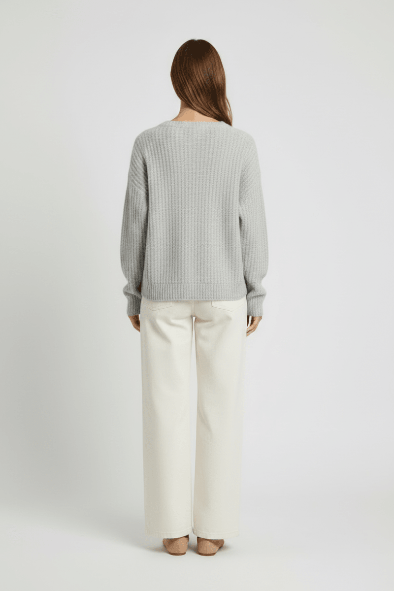 Vila Strickshirt V-Ausschnitt Langarm Strick Top Medium Grey Melange