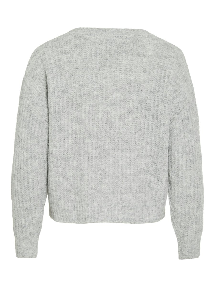 Vila Strickshirt V-Ausschnitt Langarm Strick Top Medium Grey Melange