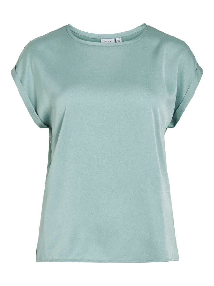 Vila T-shirt Viellette Satin Top in der Farbe Blue Surf