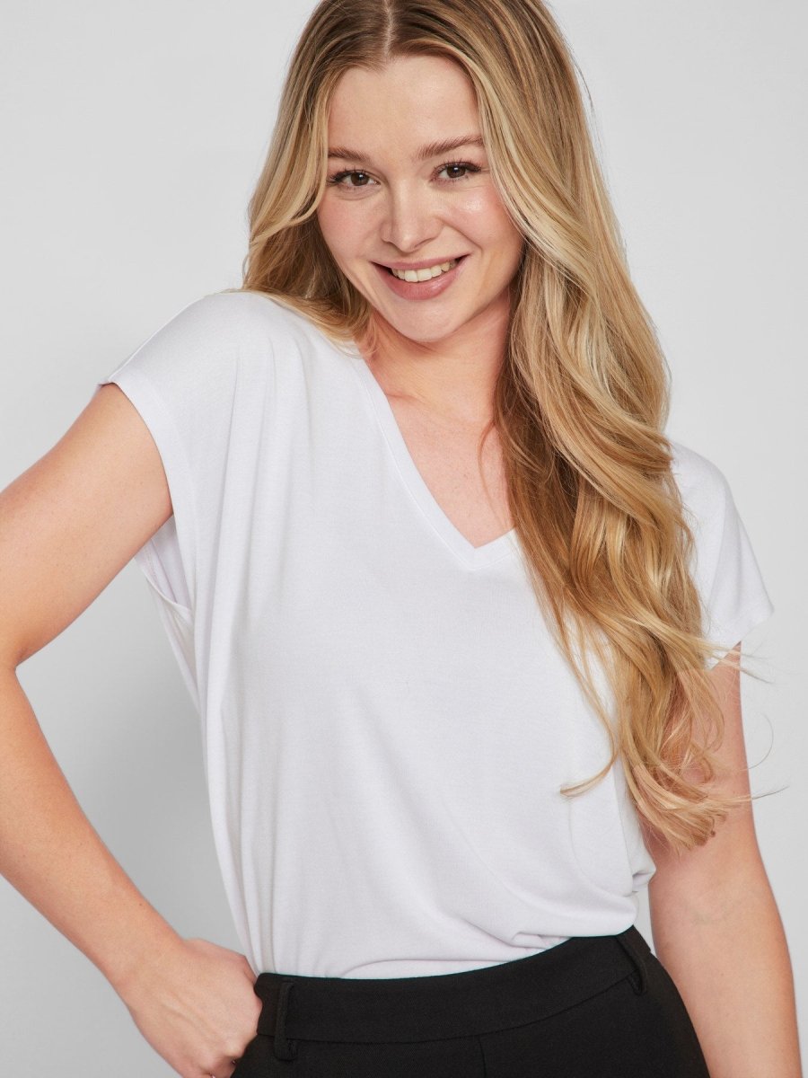 Vila T-Shirt VIMODALA V-NECK S/S TOP - Optical Snow