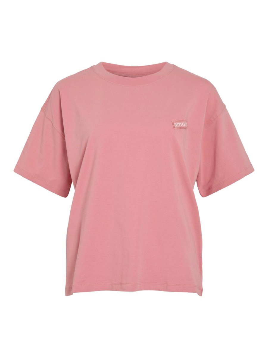 Vila T-Shirt VINORANI PATCH O-NECK S/S T-SHIRT - Mauveglow EMB SNOW WHITE