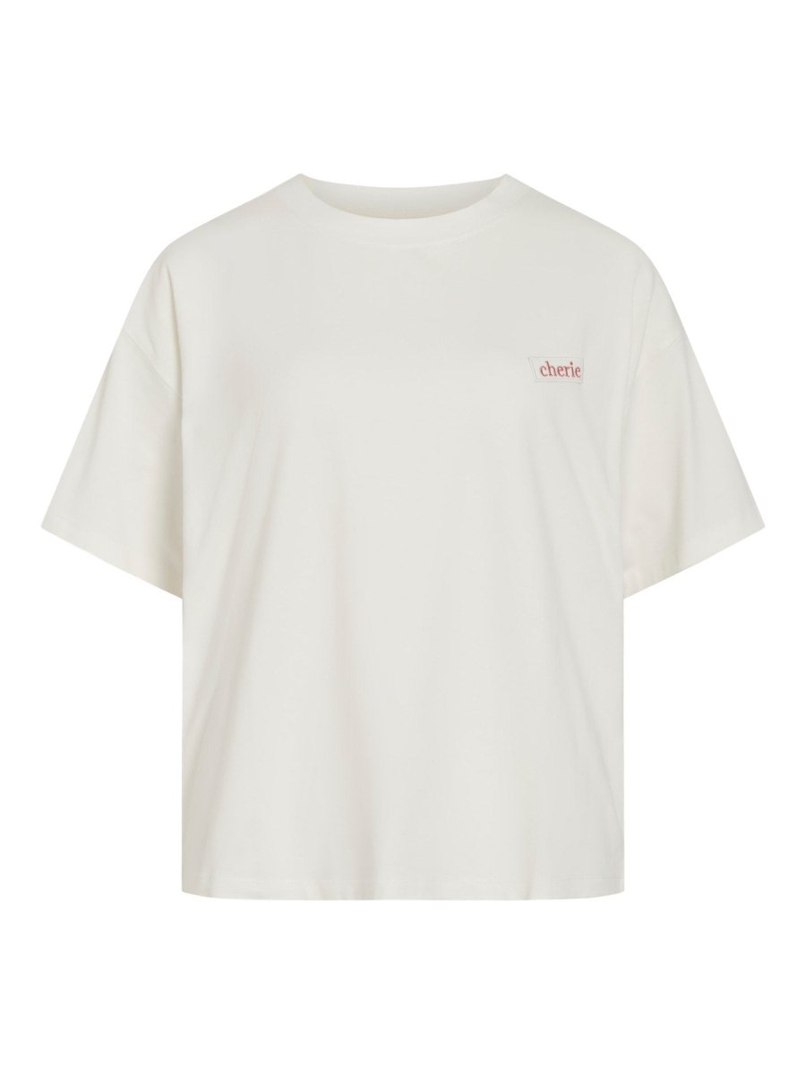 Vila T-Shirt VINORANI PATCH O-NECK S/S T-SHIRT - Snow White EMB MAUVEGLOW
