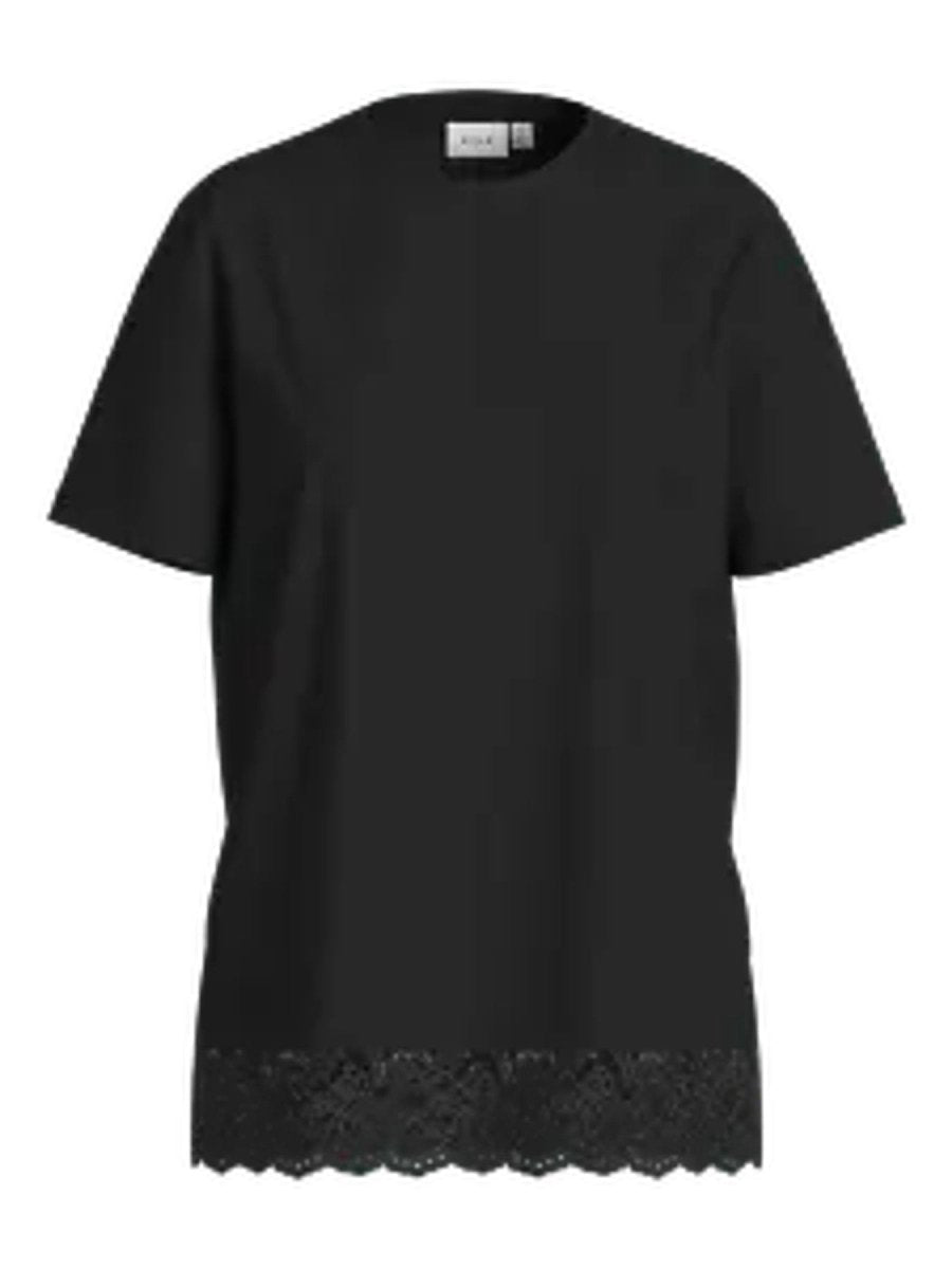 Vila T-Shirt VISYBIL LACE O-NECK S/S T-SHIRT - Black Beauty
