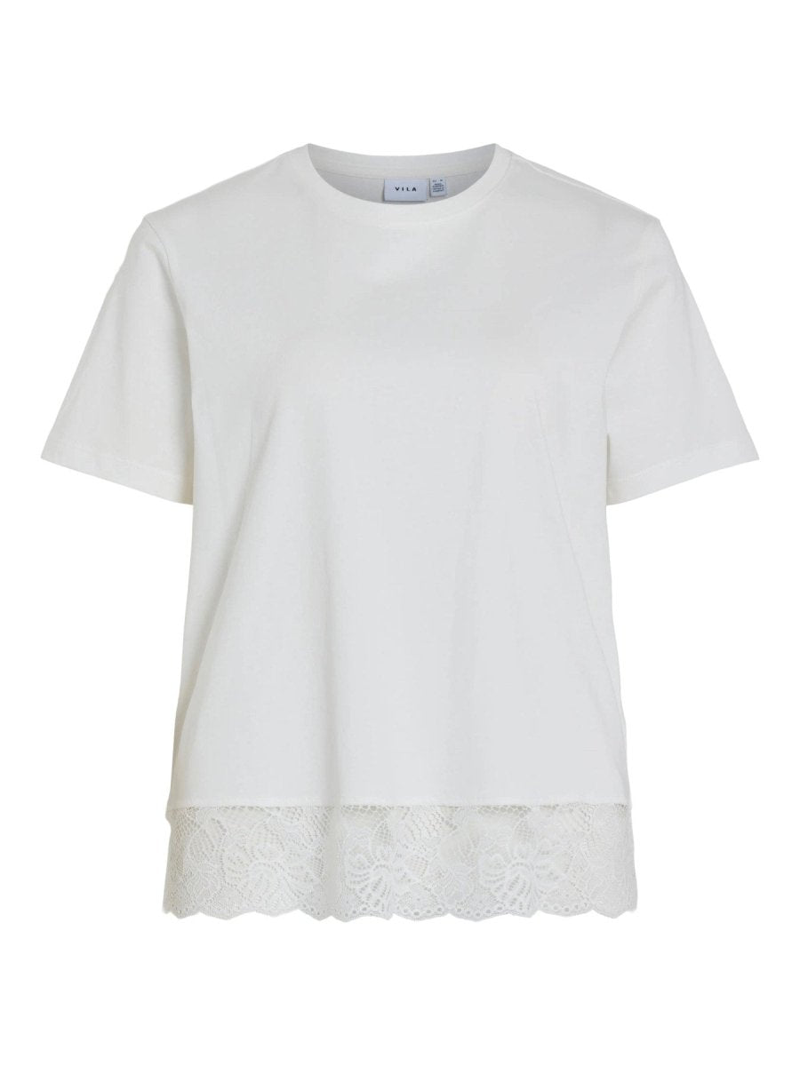 Vila T-Shirt VISYBIL LACE O-NECK S/S T-SHIRT - Snow White