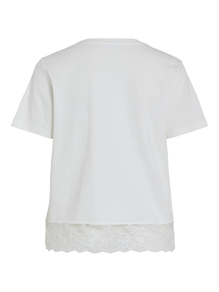 Vila T-Shirt VISYBIL LACE O-NECK S/S T-SHIRT - Snow White