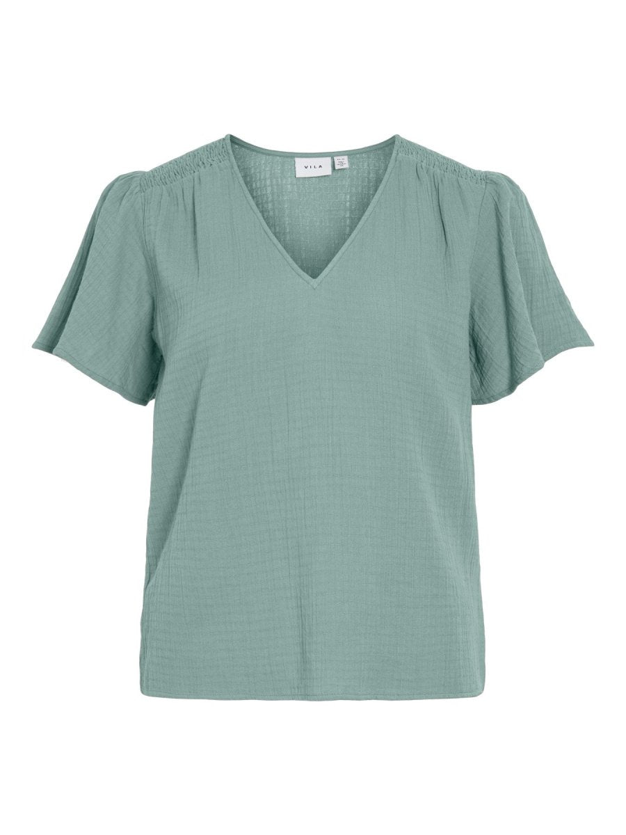 Vila T-Shirts & Tops Blue Surf Vilania V - Neck Kurzarm Det. Top/Vol