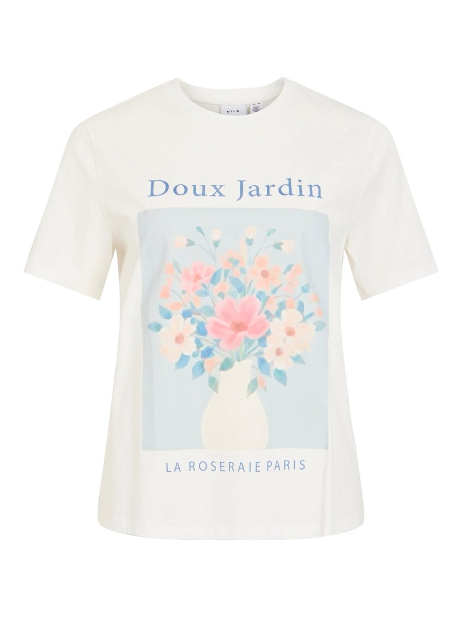 Vila Top Viangala Kurzarm Printed T-Shirt - Snow White BLUE FLOWER