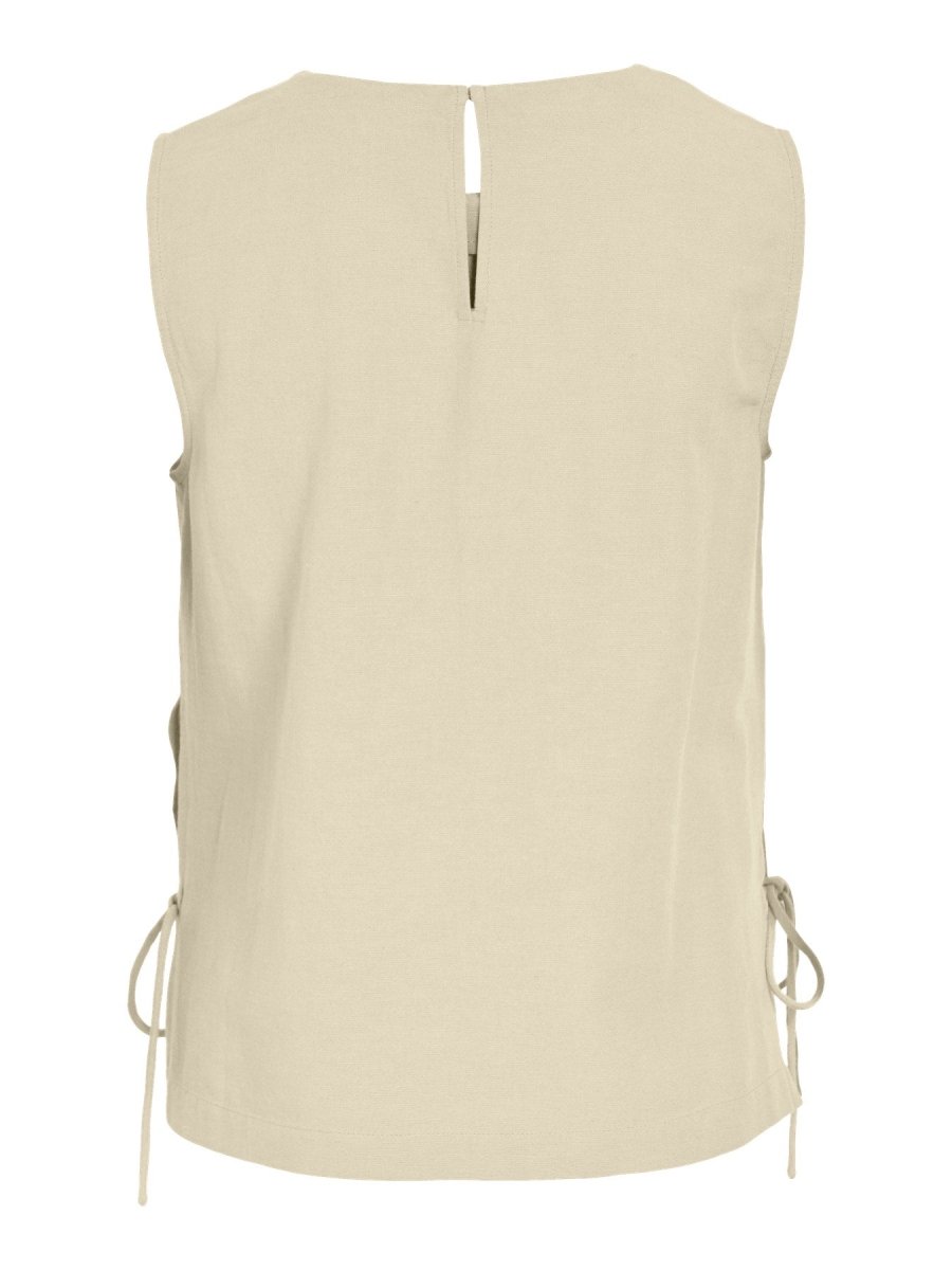 Vila Top VIPRISILLA O - NECK S/L TIE TOP/VOL/R - Super Light Natural Melan
