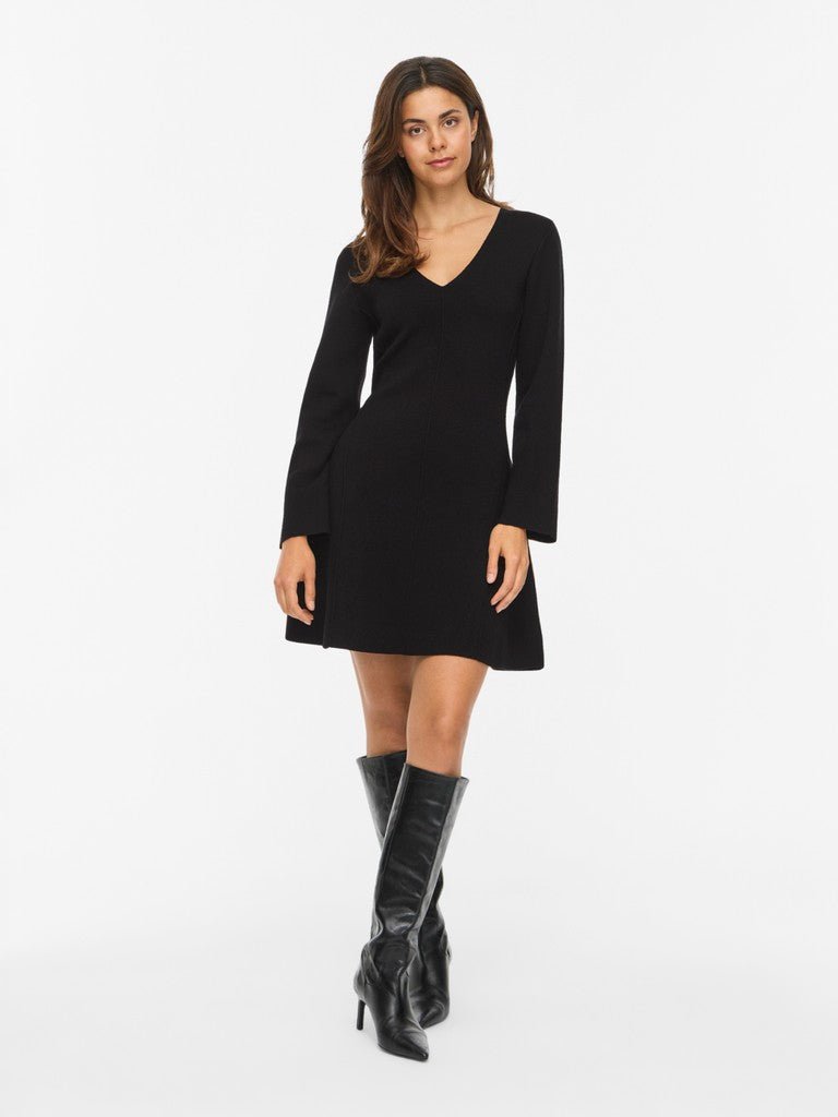 Vila V-Ausschnitt-Strickkleid Visway in Black Beauty