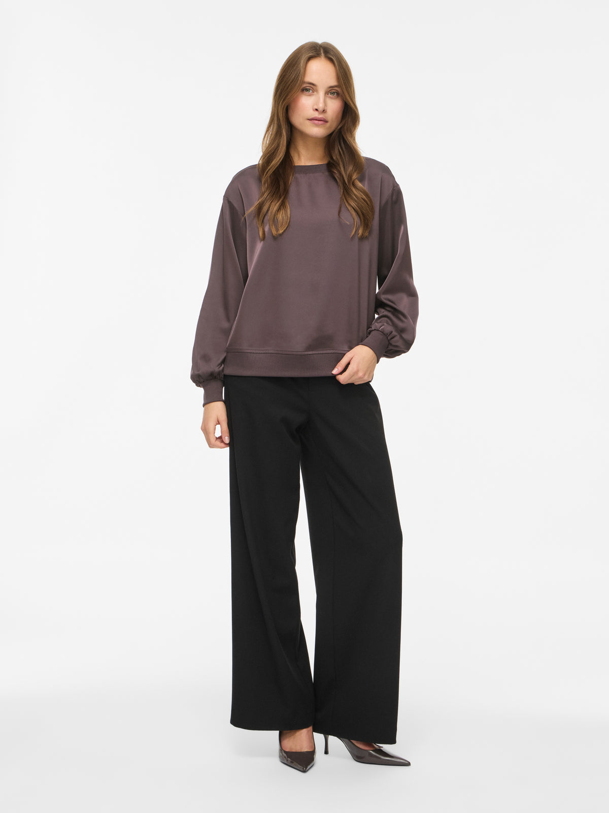 Vila Rundhals-Longsleeve-Top Viliso in Raisin