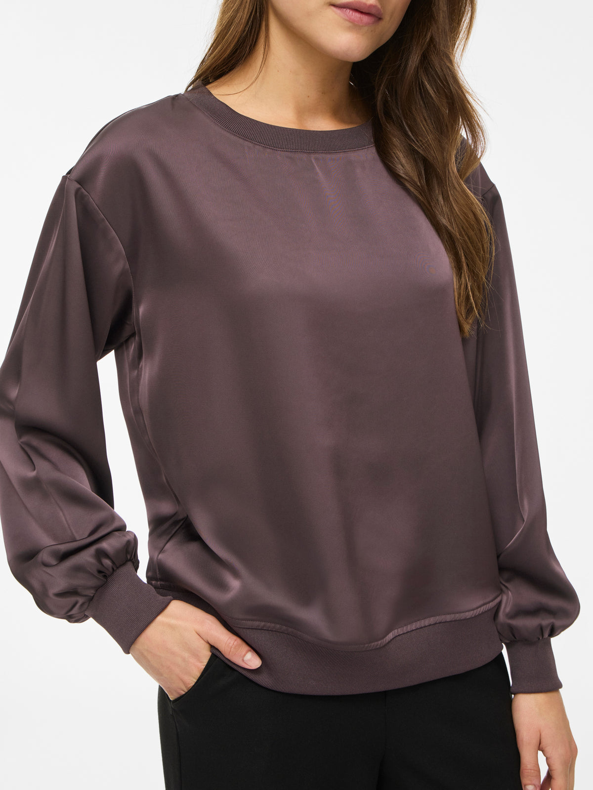 Vila Rundhals-Longsleeve-Top Viliso in Raisin